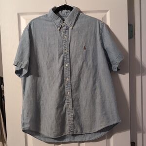 Ralph Lauren Denim Shirt Extra Large Heathered Blue Flesh Pony EUC